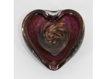Murano Glass Controlled Bubble Heart Shaped Dish