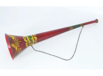 Antique Red Tole Parade Fire Horn - Excellent Example