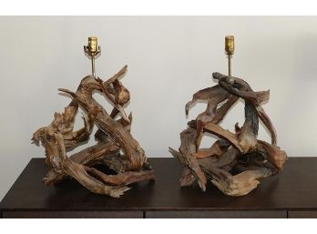 Pair Of Vintage Driftwood Table Lamps