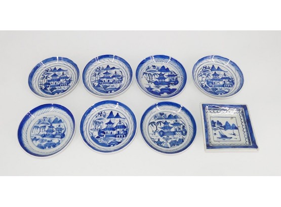 19th C. Chinese Blue Canton Small Bowls - Lot Of 8