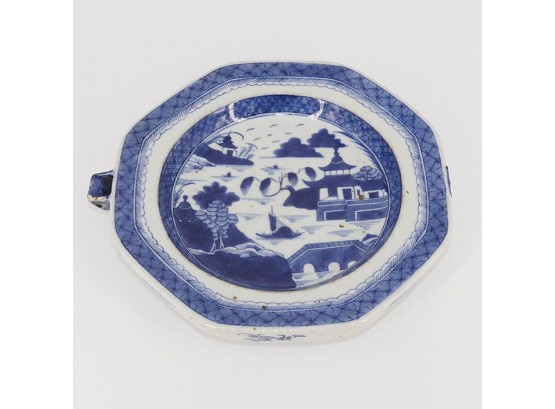 Rare Chinese 19th C Blue Canton Hot Water Plate