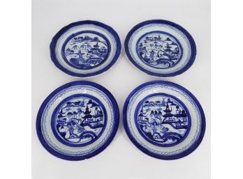 19th C. Chinese Blue Canton Plates/Shallow Bowls - Lot Of 4