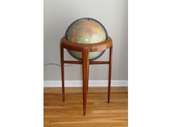 Mid Century Modern Lighted Replogle Globe On Walnut Stand