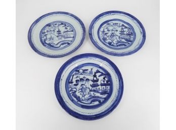 19th C. Chinese Blue Canton 10' Plates - Lot Of 3