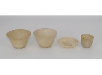 Chinese Carved Jade Or Hardstone Cups (3) & Saucer