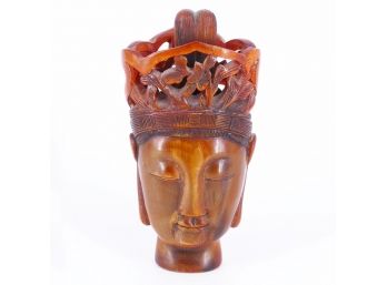 Chinese Red Tinted Carved Horn - Head Of Guanyin