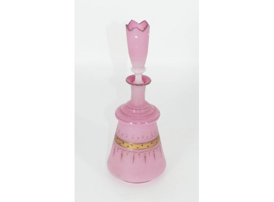 1870's Victorian Rosaline Pink Enameled Glass Perfume Bottle