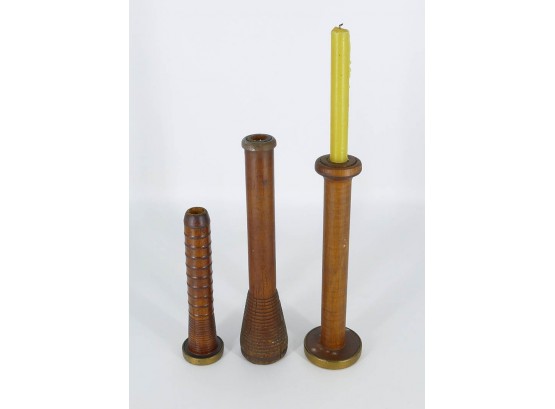 Antique Wooden Spool Candle Holders