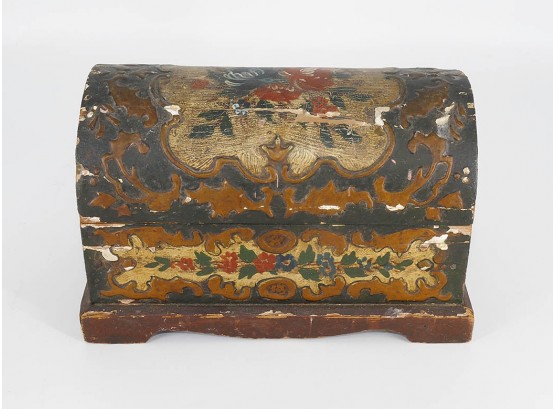 Late 18th-Early 19th C. Hand Painted And Gesso Wooden Folk Art Jewelry/Trinket Box