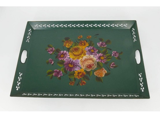 1950's Artists Studio Hand Painted Green Tole Tray