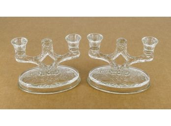 Pair Of Vintage Pressed Glass Candle Holders