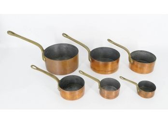 Set Of 6 Vintage Copper Pots