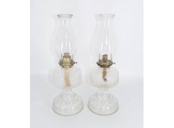 Pair Of Eagle Pressed Glass Oil Lamps