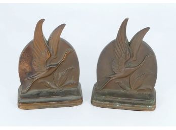 Mid-Century Art Deco Style Bronze Crane Bookends
