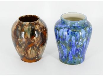 2 Early McCoy Pottery Blended Glaze Vases - 1920's