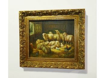 Original Oil On Canvas - Barn / Animal Scene