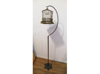 Antique Hendryx Bird Cage & Art Deco Cast Iron Bird Cage Stand