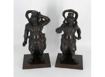 Pair Of Large Bronze Japanese Nio Temple Guardian Statues