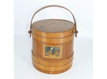 Antique Firkin Sugar Bucket With Currier & Ives Artwork