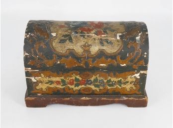 Late 18th-Early 19th C. Hand Painted And Gesso Wooden Folk Art Jewelry/Trinket Box