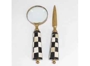 Bone And Horn Desk Set Pieces - Magnifying Glass & Letter Opener