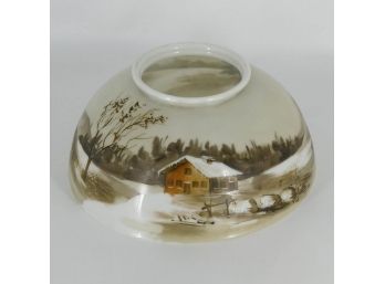 Vintage Milk Glass Painted Lamp Shade - 14'