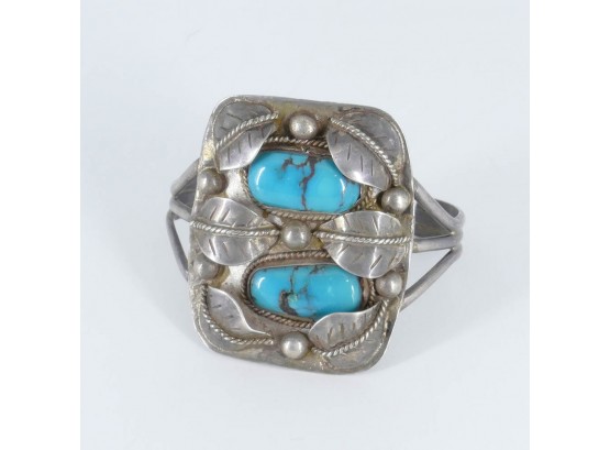 Native American Sterling Silver And Turquoise Cuff Bracelet, C.1930's