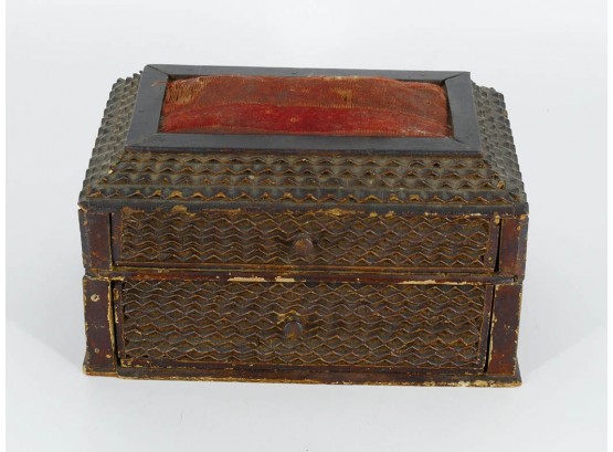 Vintage Cigar Box Tramp Art Jewelry/Valuables Box - American Folk Art