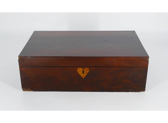 Mahogany Traveling Desk With Heart Escutcheon - Owner Signed & Dated 1873
