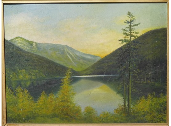 1925 Oil On Board Painting Of Echo Lake (NH) - Signed LC