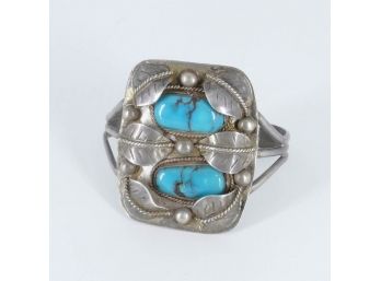 Native American Sterling Silver And Turquoise Cuff Bracelet, C.1930's