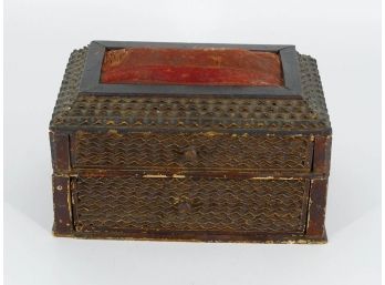 Vintage Cigar Box Tramp Art Jewelry/Valuables Box - American Folk Art