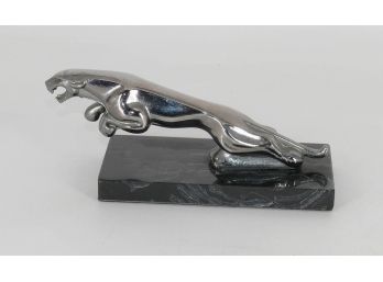 Jaguar Auto Mascot - Chromed Bronze On Marble Base