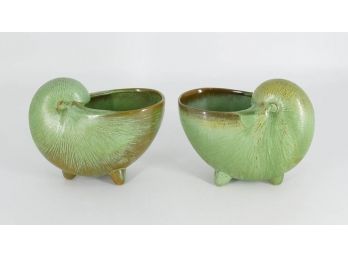 Pair Of Vintage Frankoma Art Pottery Nautilus Bowls