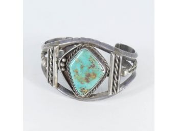 Vintage Native American Sterling Silver And Turquoise Cuff Bracelet
