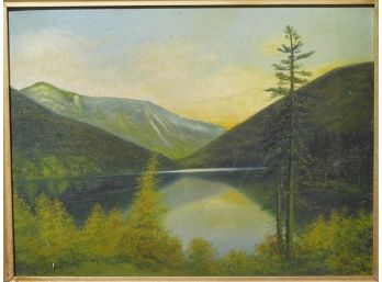 1925 Oil On Board Painting Of Echo Lake (NH) - Signed LC