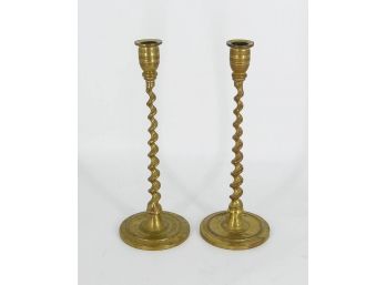 Antique Brass Spiral Stem Candle Holders