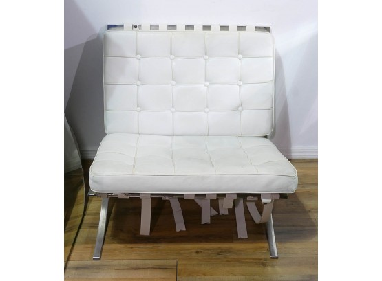 MCM Barcelona Style Chair - White Leather / Steel Frame AS-IS