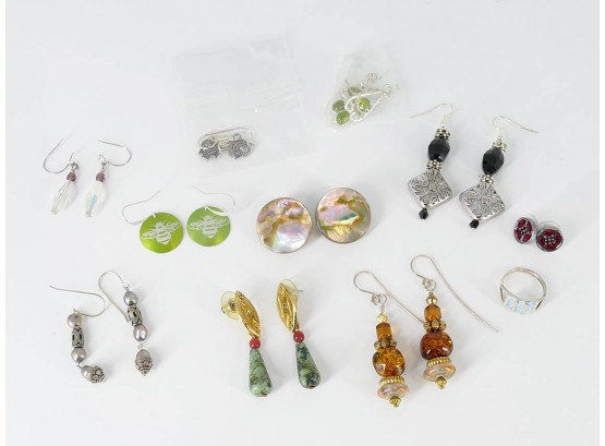 Costume Jewelry Lot - 10 Pairs Of Earrings And 1 Ring
