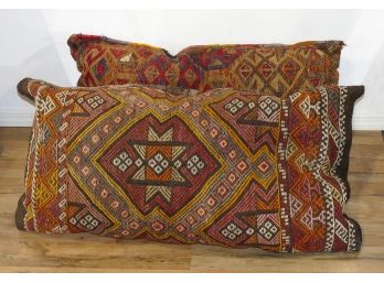 2 Large Vintage Pillows Made From Turkish Kilim Rugs