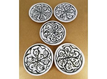 Set Of 5 Handmade Pottery Footed Plates