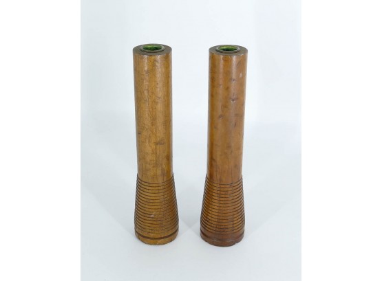 Pair Of Vintage Wooden Spool Candle Holders