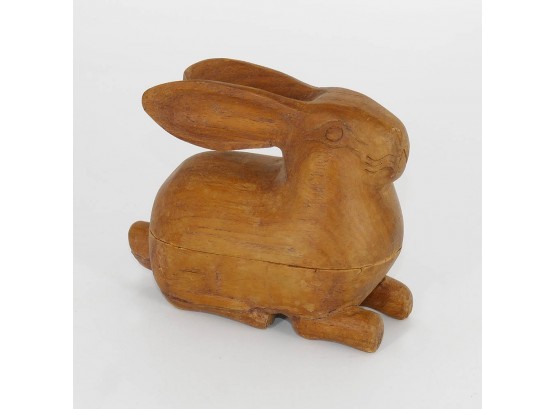 Antique Folk Art Carved Wood Rabbit Box