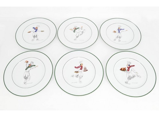 Skating Chefs Porcelain Dinner Plates By Guy Buffet - Set Of 6