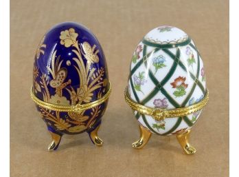 Pair Of Porcelain Egg Trinket Boxes