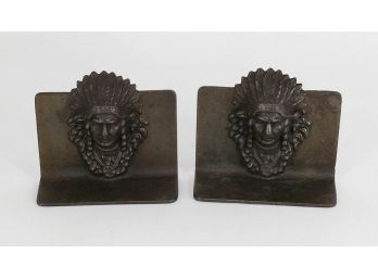 Pair Of Cast Metal Native American Bookends