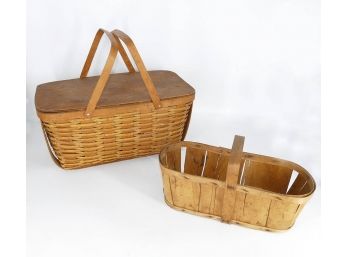 2 Vintage Baskets - Picnic & Wide Splint