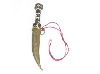 Antique Turkish Carved Knife With Inlaid Handle