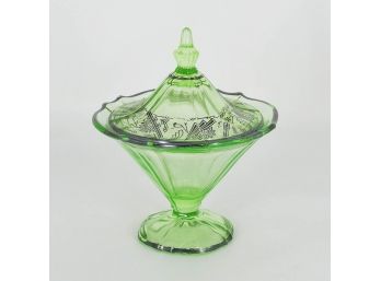 Art Deco Depression Vaseline Glass Candy Dish