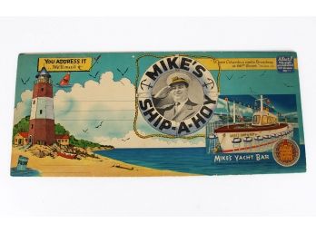 Vintage 1945 Mike's Ship-A-Hoy Yacht Bar Restaurant Menu/Postcard NYC